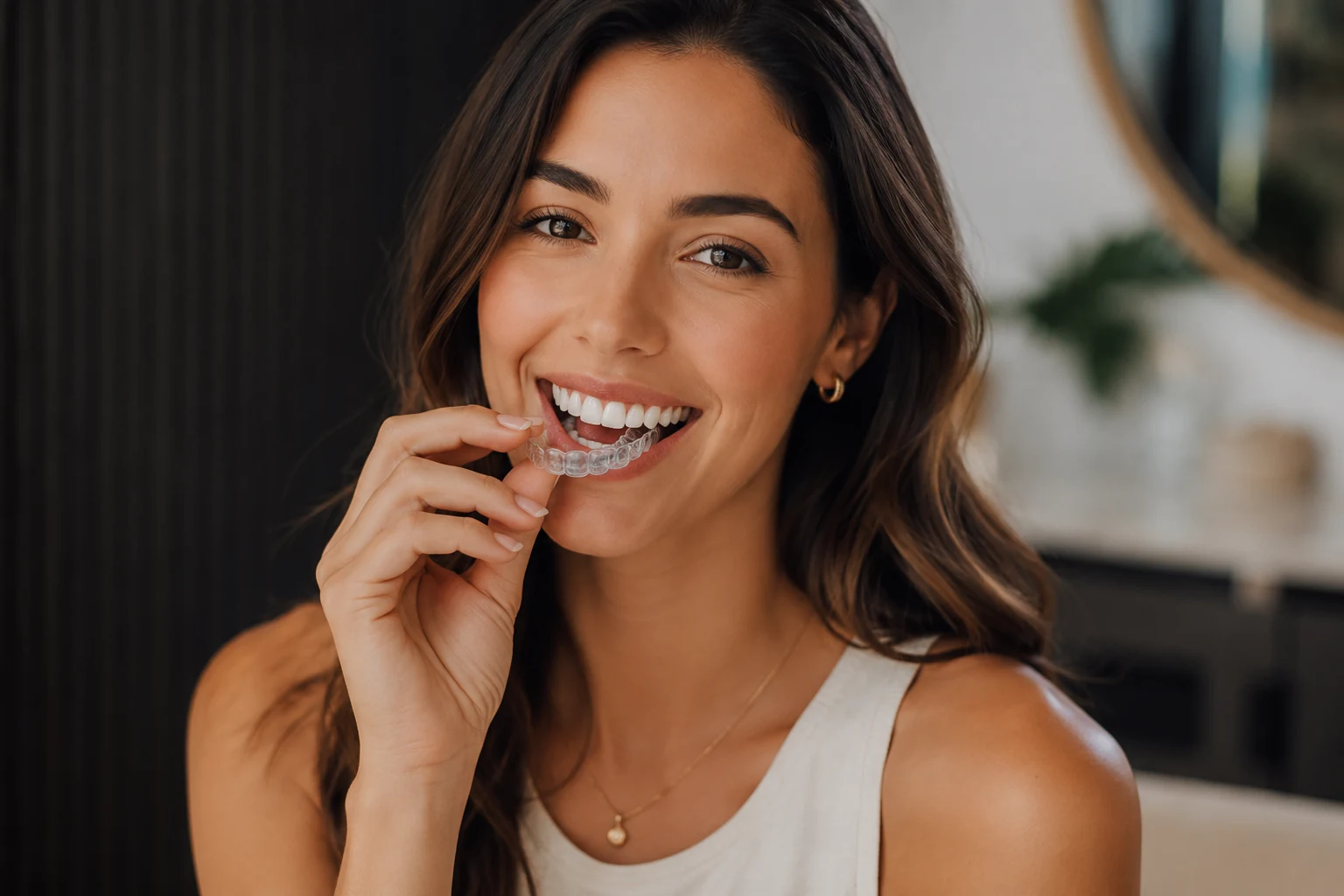 Guest smiling with clear aligners at Smiling Out Loud Orthodontics