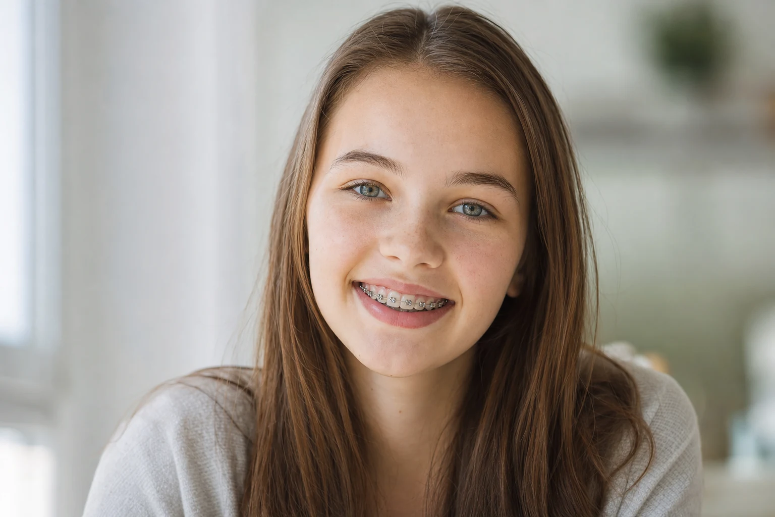 Teen smiling with braces